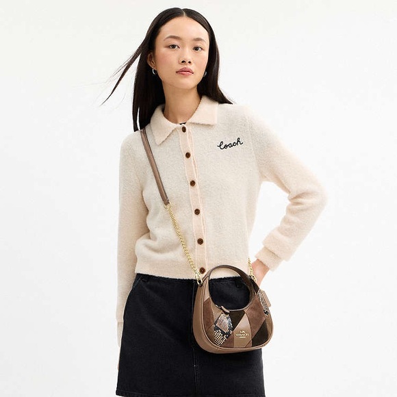 Coach Carmen Mini Crossbody Bag With Patchwork Gold/Mushroom NWT CCE62 - Picture 4 of 16